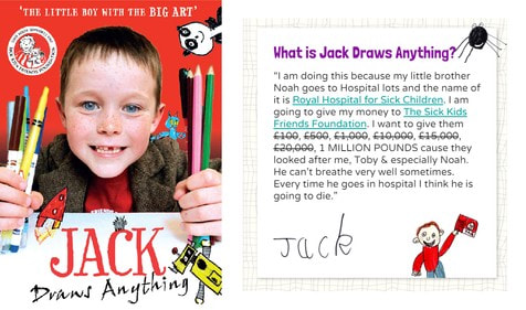 Jack Draws Anything: book cover and website message
