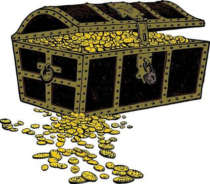 Old treasure chest spilling money