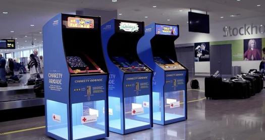 Charity arcade machines at Stockholm Airport